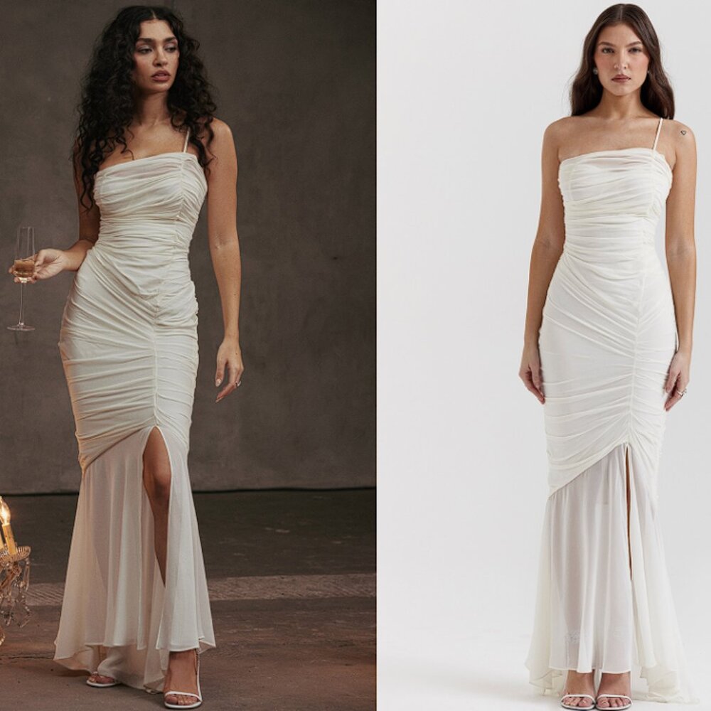 HOUSE OF CB 'Pearla' Ivory Ruched Maxi Dress NWOT